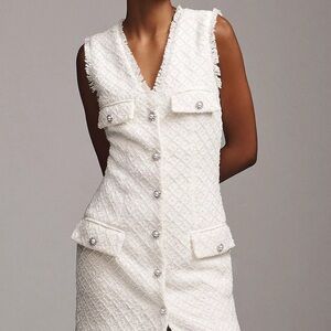 BHLDN Ella V-Neck Pearl Tweed Mini Dress
